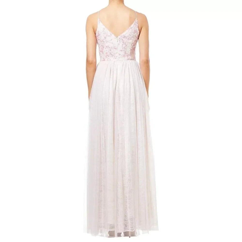 Adrianna Papell Sequin Embroidered Tulle Spaghetti Strap Dress 12 - Picture 2 of 3